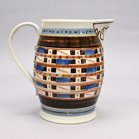 Unusual British Mochaware Slip-Decorated Jug