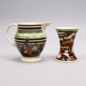 British Mochaware Spill Vase and a Cream Jug