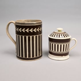 British Mochaware Pearlware Mug and Cover, 1790-1810