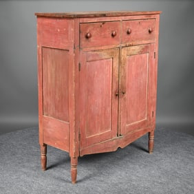 American Country Pine Cupboard in Red Paint