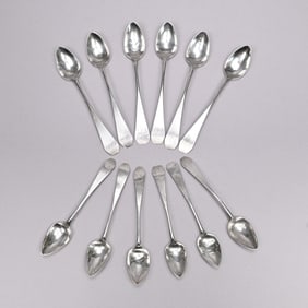 Two Sets Portsmouth, NH Silver Teaspoons, S. Hardy