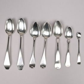 Seven New England Coin Silver Spoons
