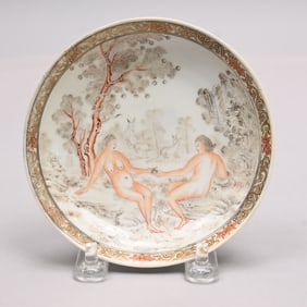 Rare Chinese Export Porcelain 'Adam and Eve' Dish