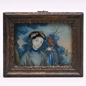 Vintage Chinese Reverse Glass Painting Of A Courtesan - Ca 1930's Vintage Chinese Reverse Glass Painting Of A Courtesan - Ca 1930's