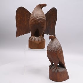 Henry Winter - Pair Folk Art Carved Walnut Eagles