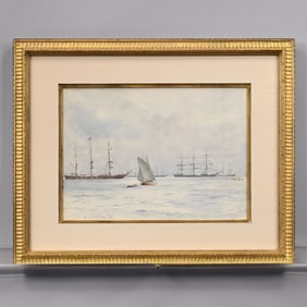 Henry Scott Tuke - Ships at Anchor in a Harbor