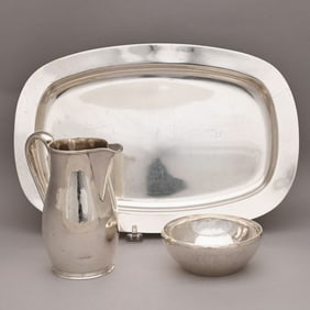 Arts & Crafts Silver Sugar & Cream Jug & a Platter