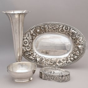 Three American Silver Table Objects & German Box