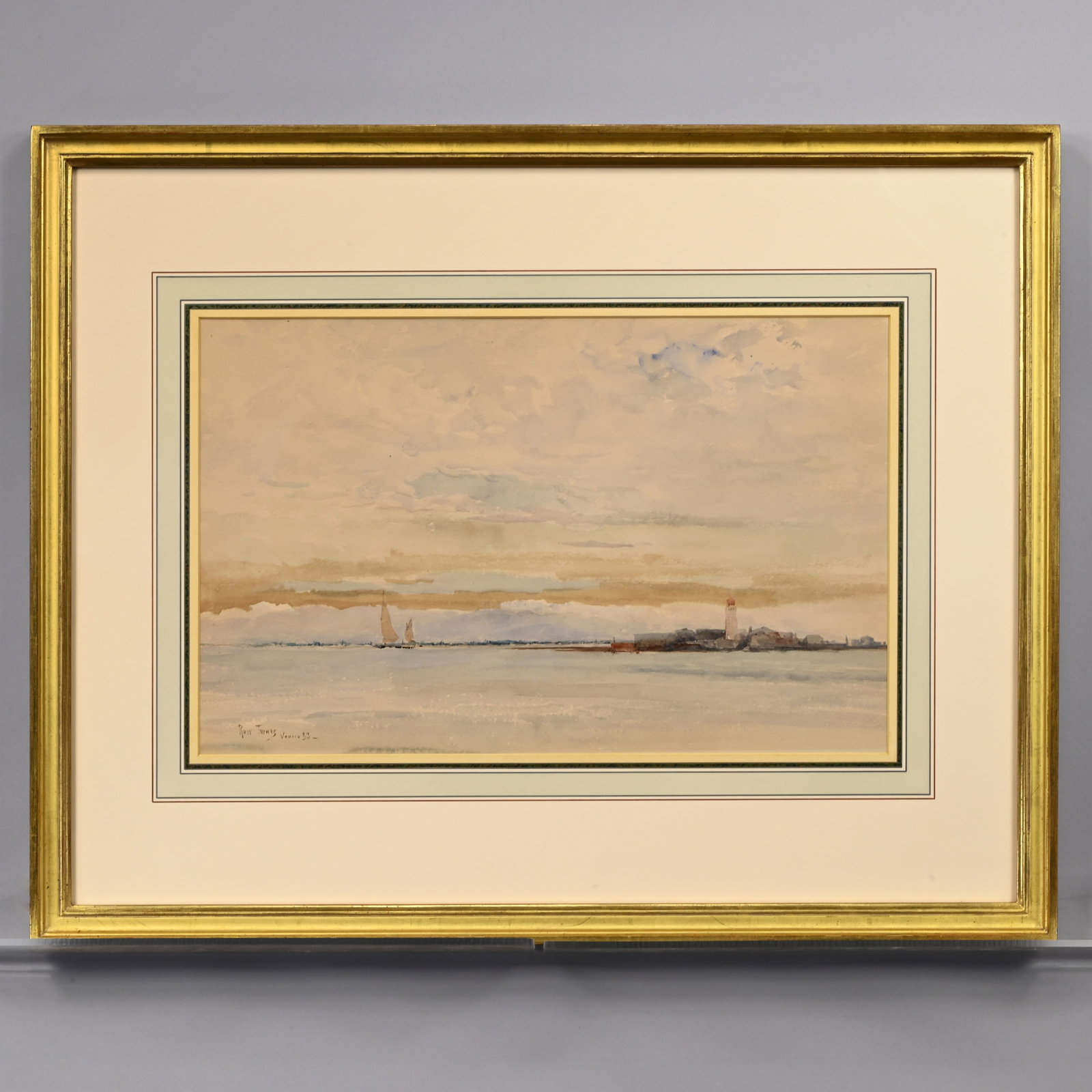 Ross Sterling Turner - "Venice," 1883: Ross Sterling Turner (New York, 1847 - 1915). "Venice," 1883. Watercolor on paper, signed and dated "Ross Turner/ Venice 83" lower left, (11.375 x 18.125 inches, sight). Frame: H: 21.375 in., W: 27 in