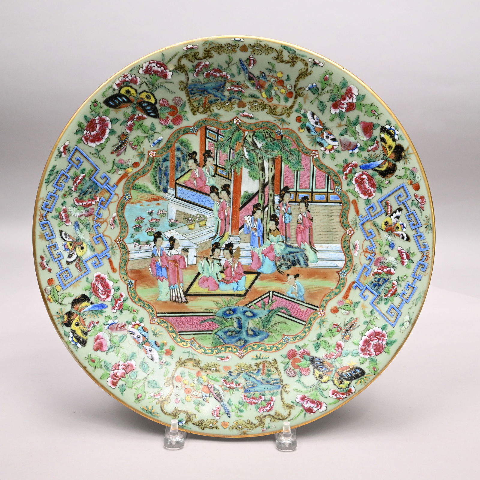 Cantonese Famille Rose Celadon-Ground Charger (1 of 3)