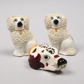 Staffordshire Quill Holder,Pair Miniature Spaniels