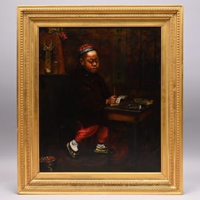 Portrait of a Chinese Boy Practicing Calligraphy