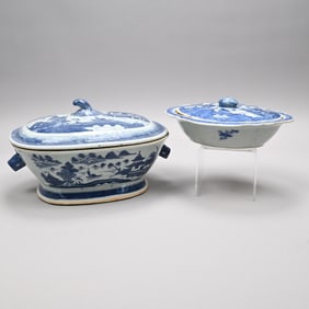 Chinese Export Canton Porcelain Tureen and Dish