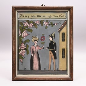 Swedish Folk Art Reverse Painting on Glass