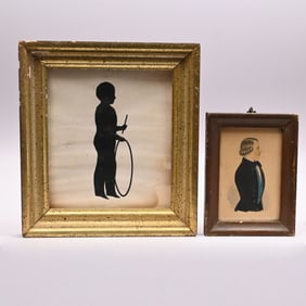 Folk Art Portrait Miniature and a Silhouette