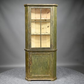 American Pine Corner Cupboard in Green Paint