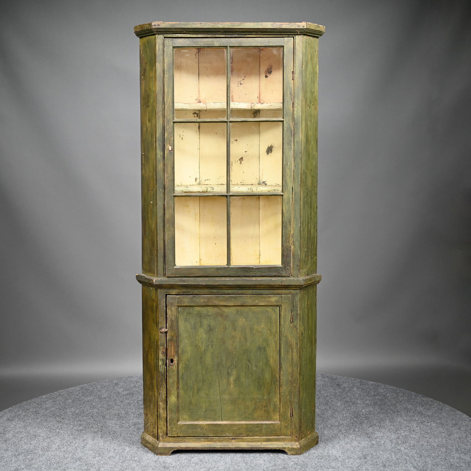 American Pine Corner Cupboard in Green Paint (1 of 9)