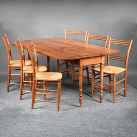 New England Pine Harvest Table & Set of 6 Windsors