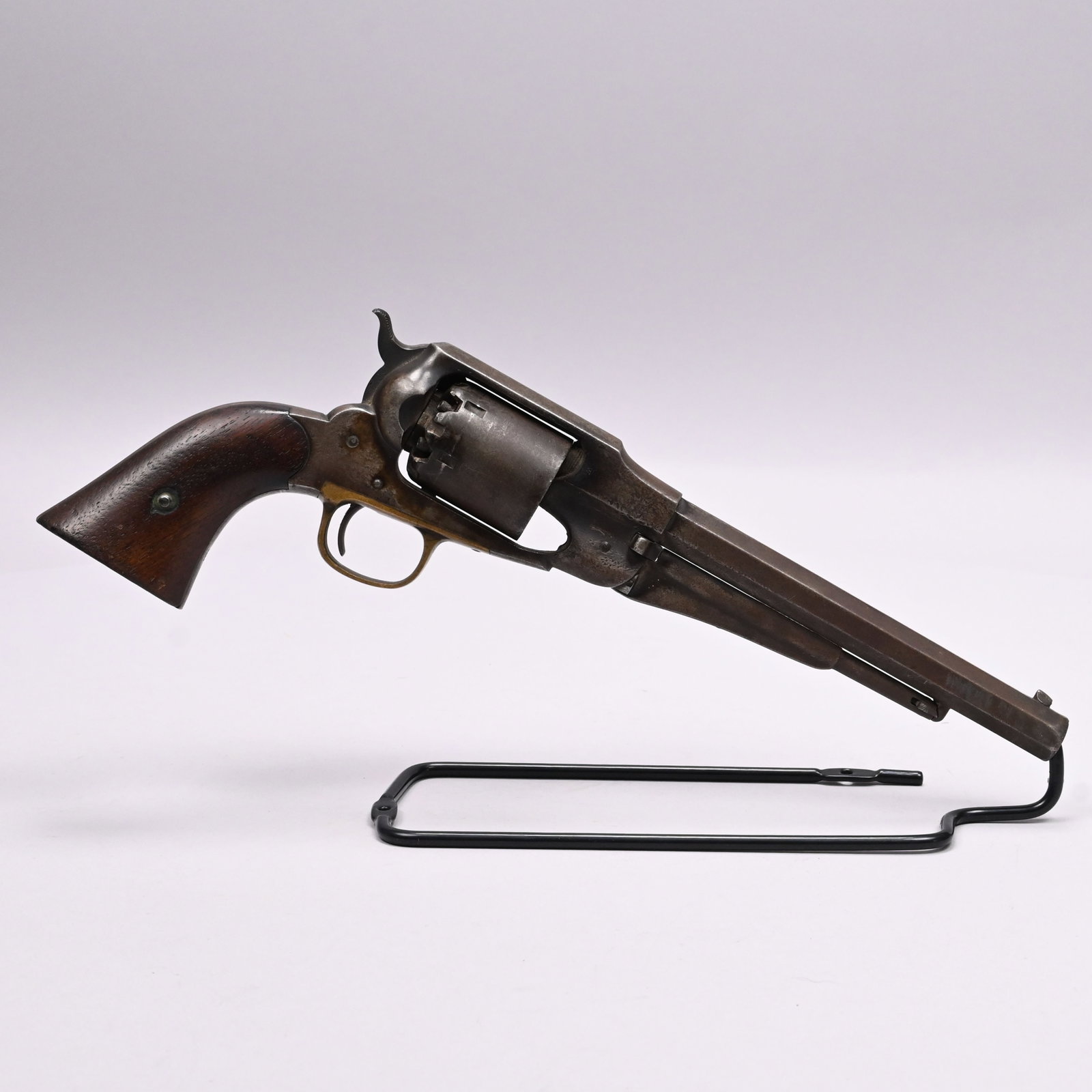 Remington New Model Army Single Action Revolver: Remington New Model 1858 Single Action Revolver, Serial #55797, .44 cal. The 8 inch octagonal barrel with wedge-shaped post front sight, the barrel stamped ""PATENTED SEPT. 14, 1858/ E. REMINGTON & SO