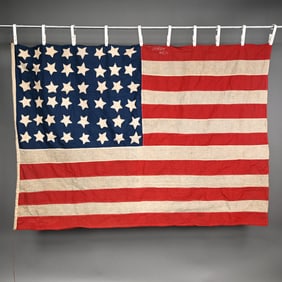 Folk Pieced, Applique Linen & Cotton 48 Star Flag