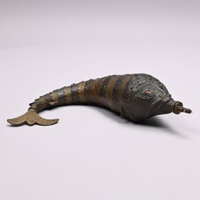 Indian Brass Articulated Fish-Form Powder Flask