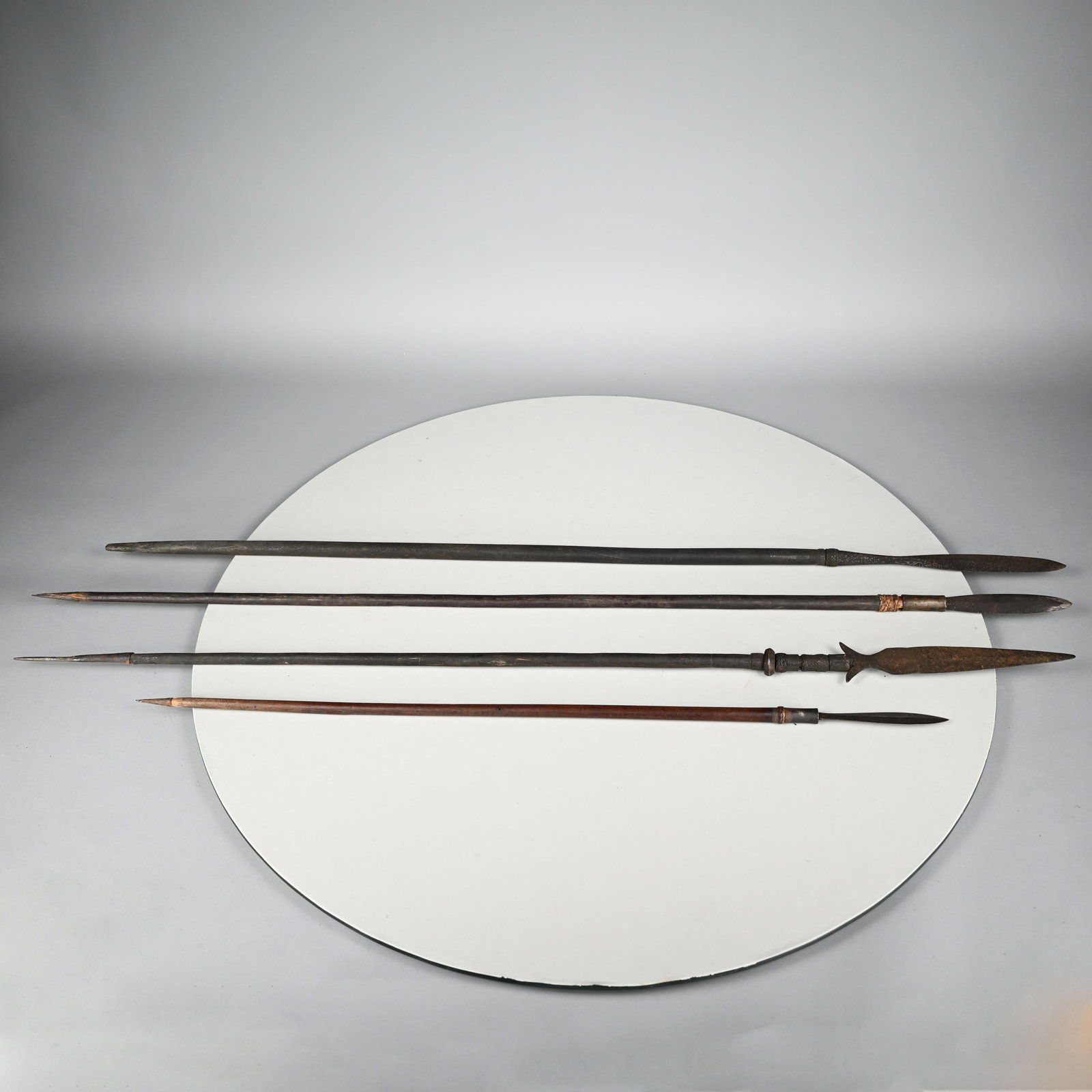 Four Philippine Iron & Wood Throwing Spears: Four Philippine Iron and Wood Throwing Spears. L: 46.25 to 63.75 in.
