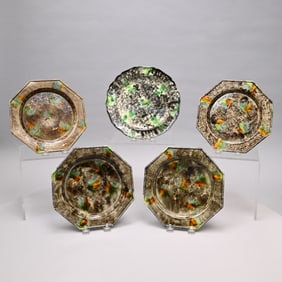 Four Staffordshire Tortoiseshell Plates & Single