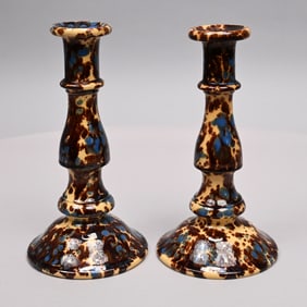 Pair Lyman, Fenton Flint Enamel Candlesticks