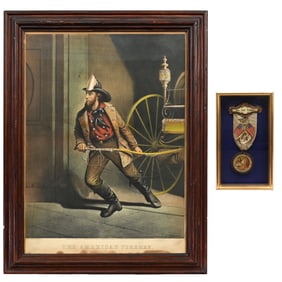 New York Fireman's Badge and Currier & Ives Print