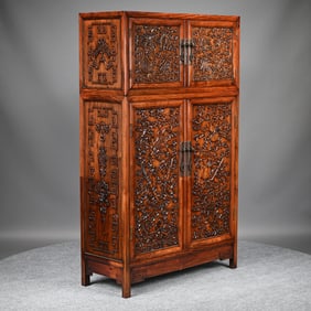 Chinese Carved Hardwood Compound Cabinet