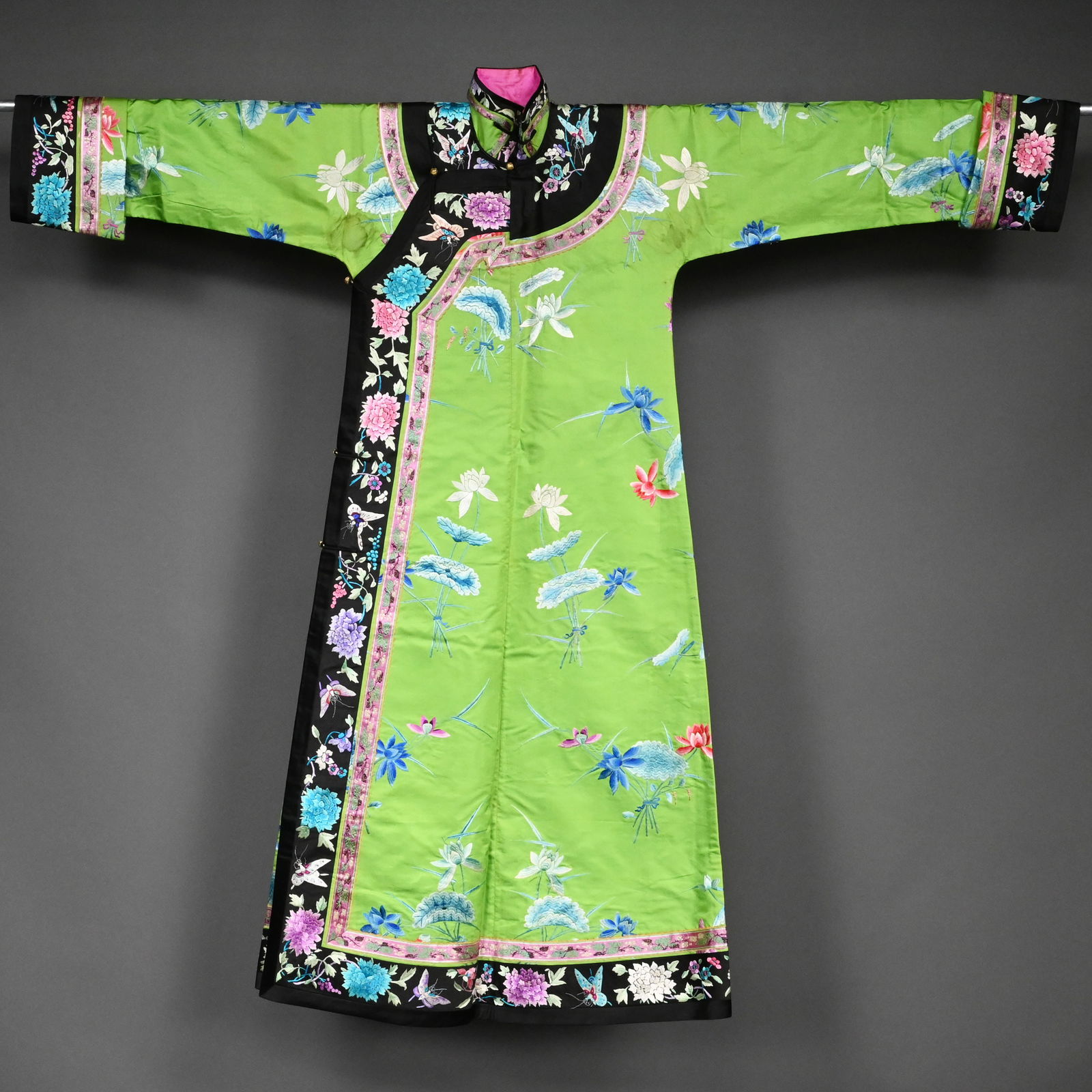 Manchu Ladies Lime-Green Silk Informal Robe (1 of 13)