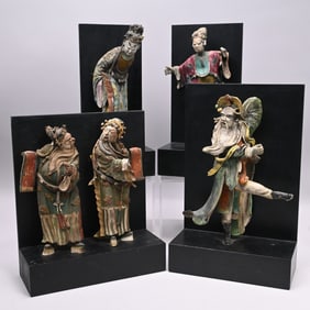 Five Chinese Glazed Terracotta Figural Roof Tiles