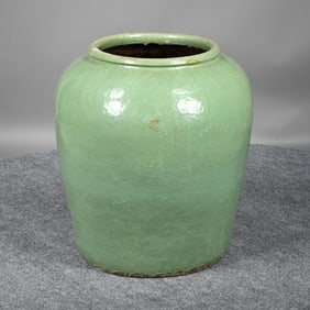 Large Chinese Celadon Glazed Earthenware Water Urn