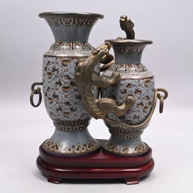 Chinese Cloisonne Conjoined & Figural Double Vase