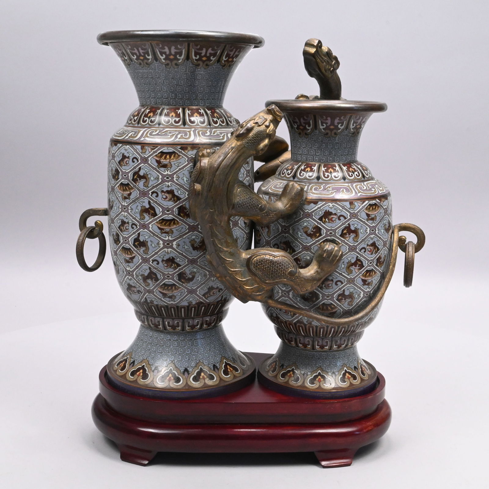 Chinese Cloisonne Conjoined & Figural Double Vase (1 of 10)