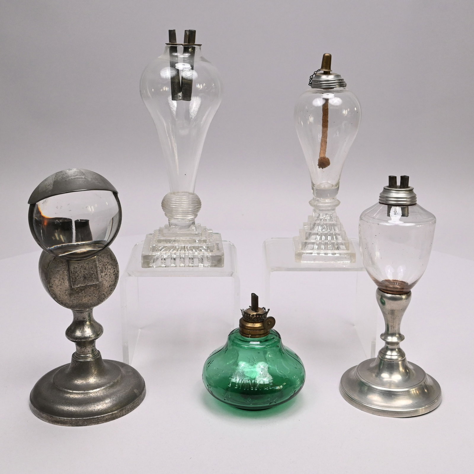 American Pewter & Glass Fluid Lamp & Four Others (1 of 14)