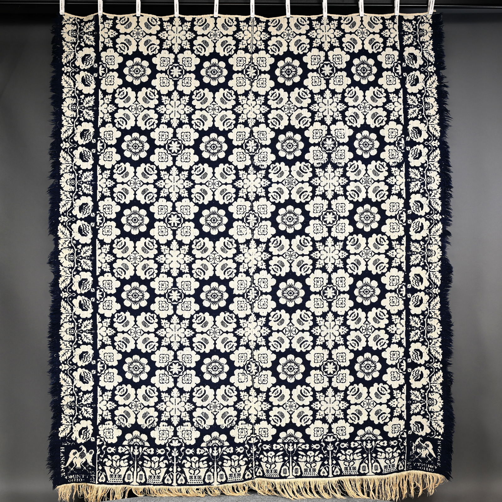 Hancock County, Ohio Two-Color Jacquard Coverlet (1 of 7)