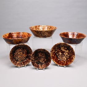 Six American Glazed Pottery Pans and Bowls