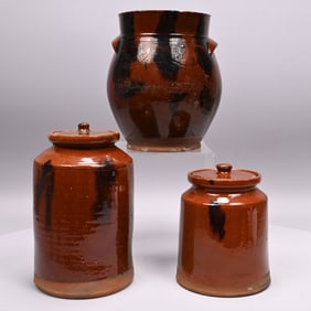 Three New England Glazed Redware Jars