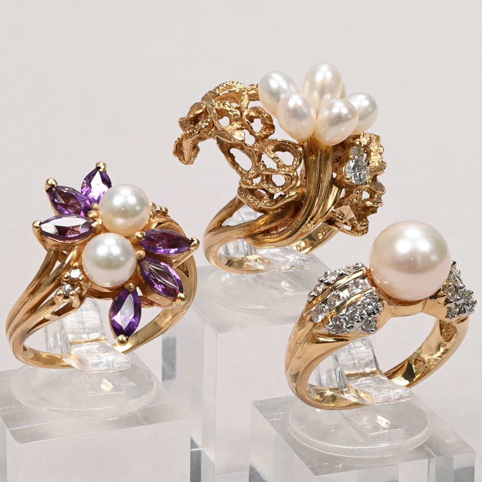 Three 14k Yellow Gold Gem-Set Rings with Pearls (1 of 16)