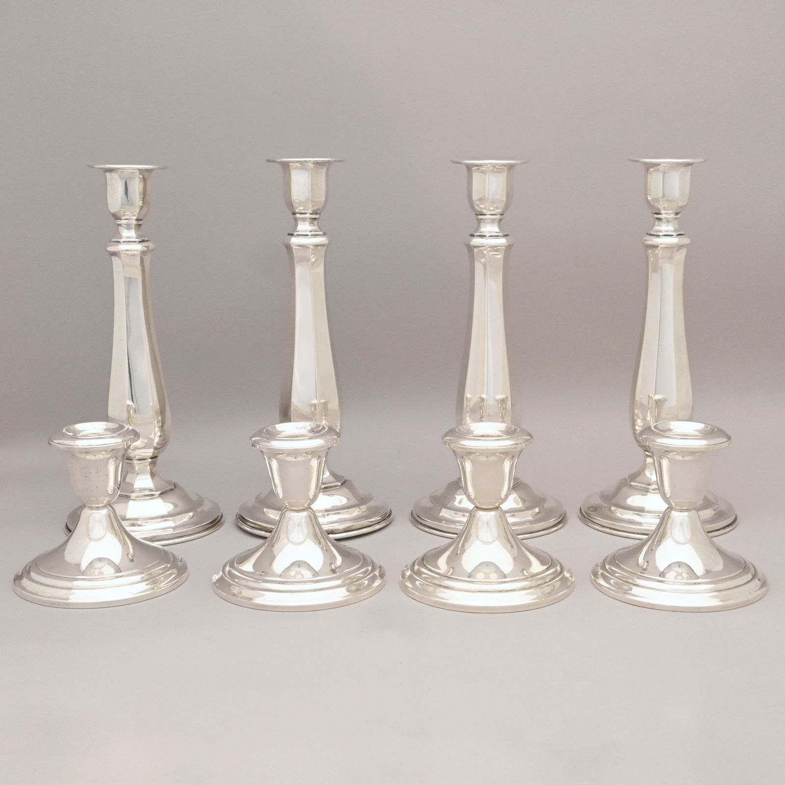 Two Sets of Four American Silver Candlesticks (1 of 8)