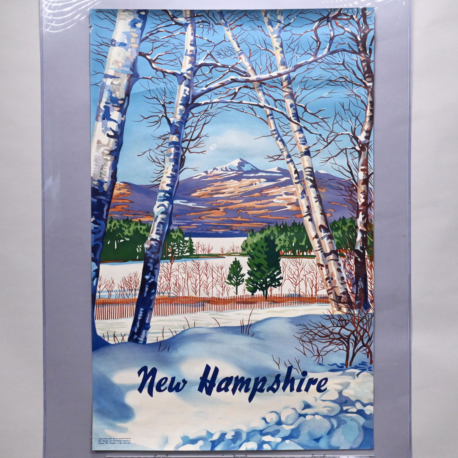 New Hampshire Winter Tourism Poster, Circa 1950: New Hampshire Winter Tourism Poster, Circa 1950. Color lithograph on paper, published by the State Planning and Development Commission, Concord, NH, (39.75 x 25 inches).Unframed