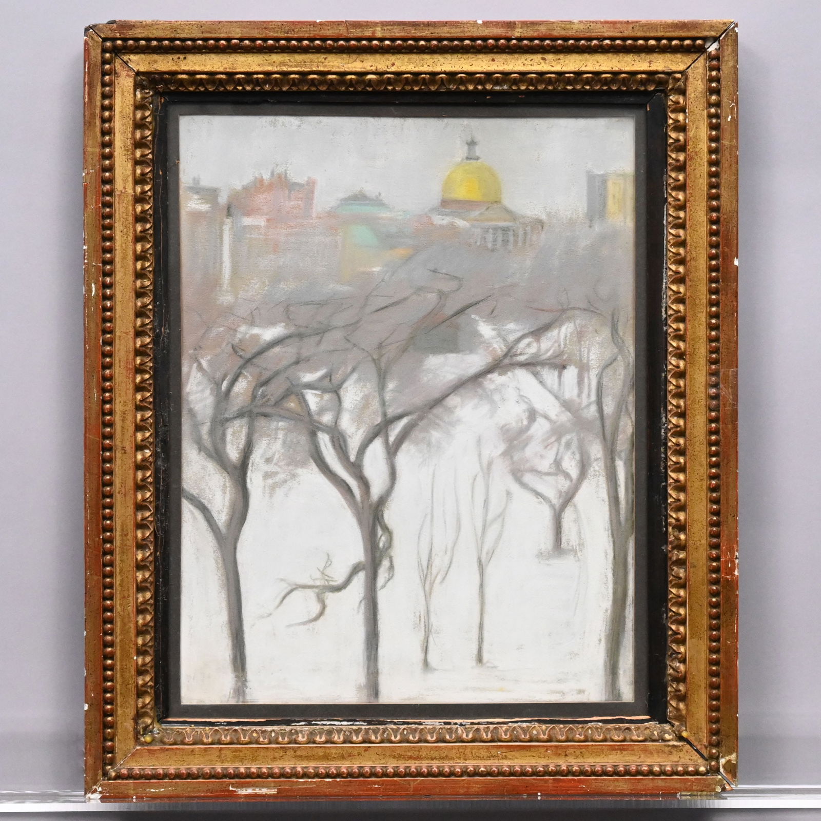 Manner of A.C. Goodwin - State House Boston Common: Manner of Arthur C. Goodwin (American 1864 - 1929). View of the State House from Boston Common in Winter. Pastel on paper, (14 x 11 inches).Frame: H: 17.25 in., W: 17.75 in., D: 1.25 in.