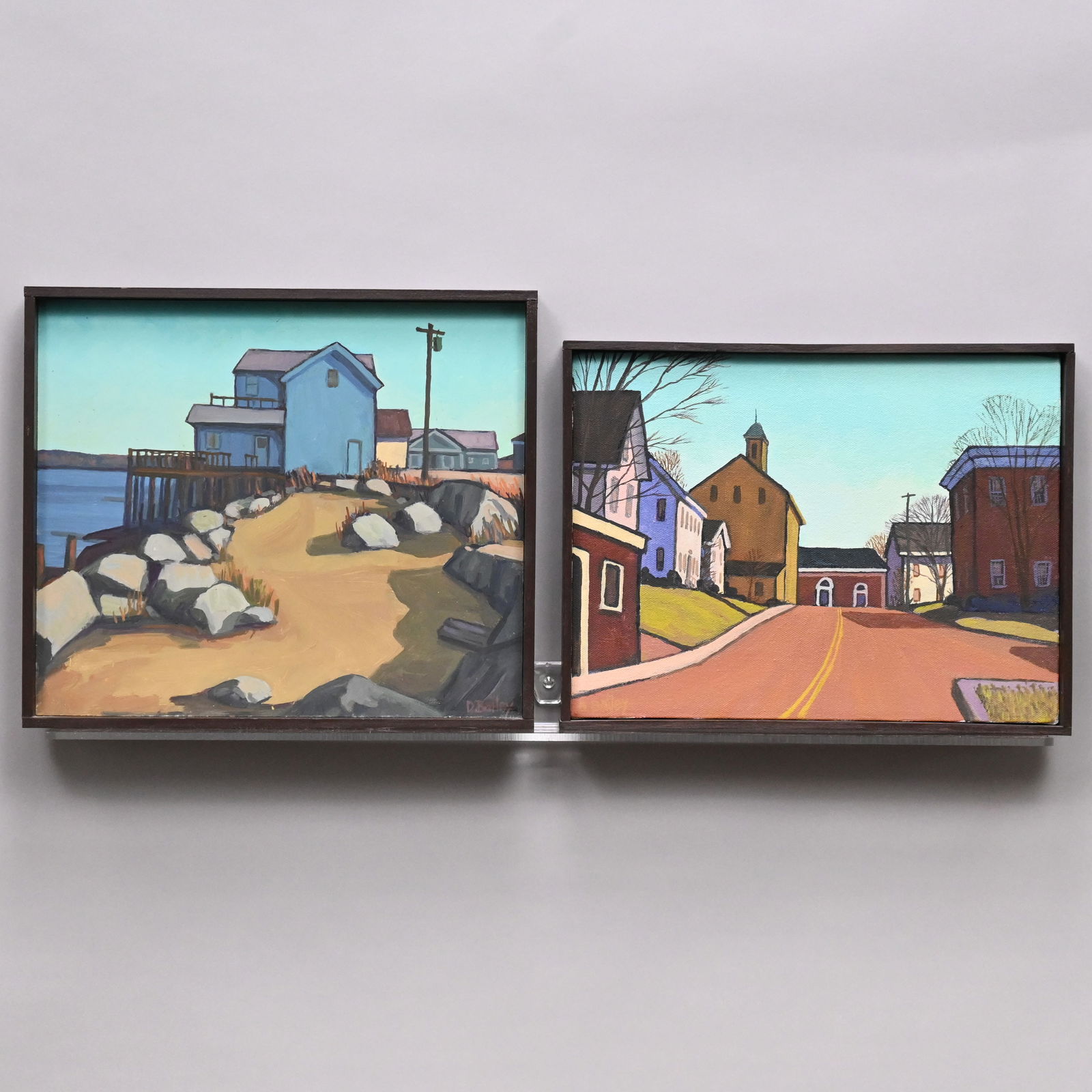 Dennis Bailey - A Shore and a Town Scene: Dennis Bailey (American, Contemporary). Two Landscapes: A Shore and a Town Scene. A Shore: oil on board, signed "D. Bailey," (10 x 11.75 inches).Frame: H: 10.75 in., W: 12.5 in., D: 1.25 inTown