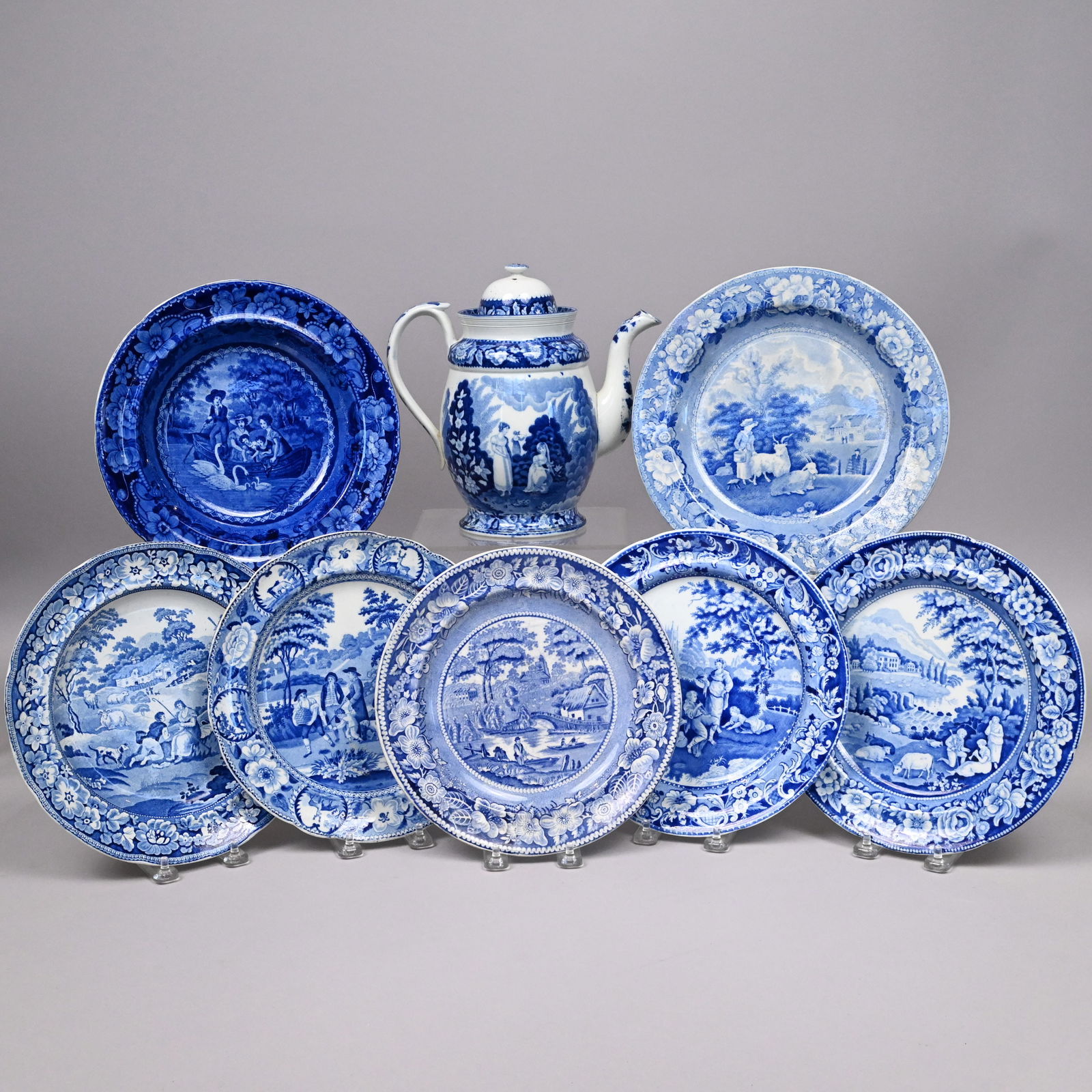 Eight Staffordshire Blue Transfer-Printed Wares (1 of 17)