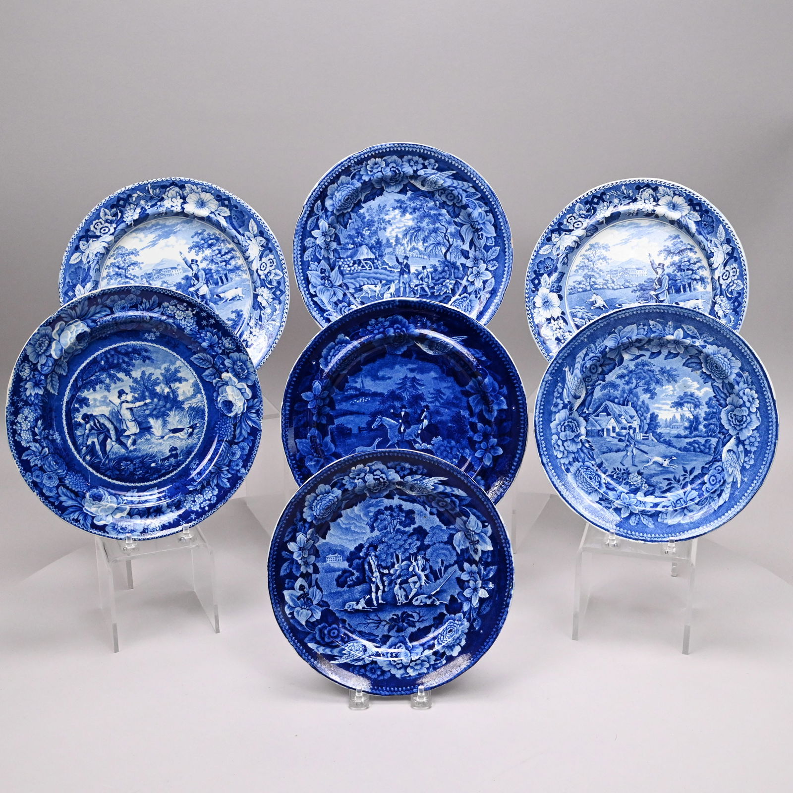 Seven Staffordshire & Liverpool Hunt Scene Plates (1 of 15)