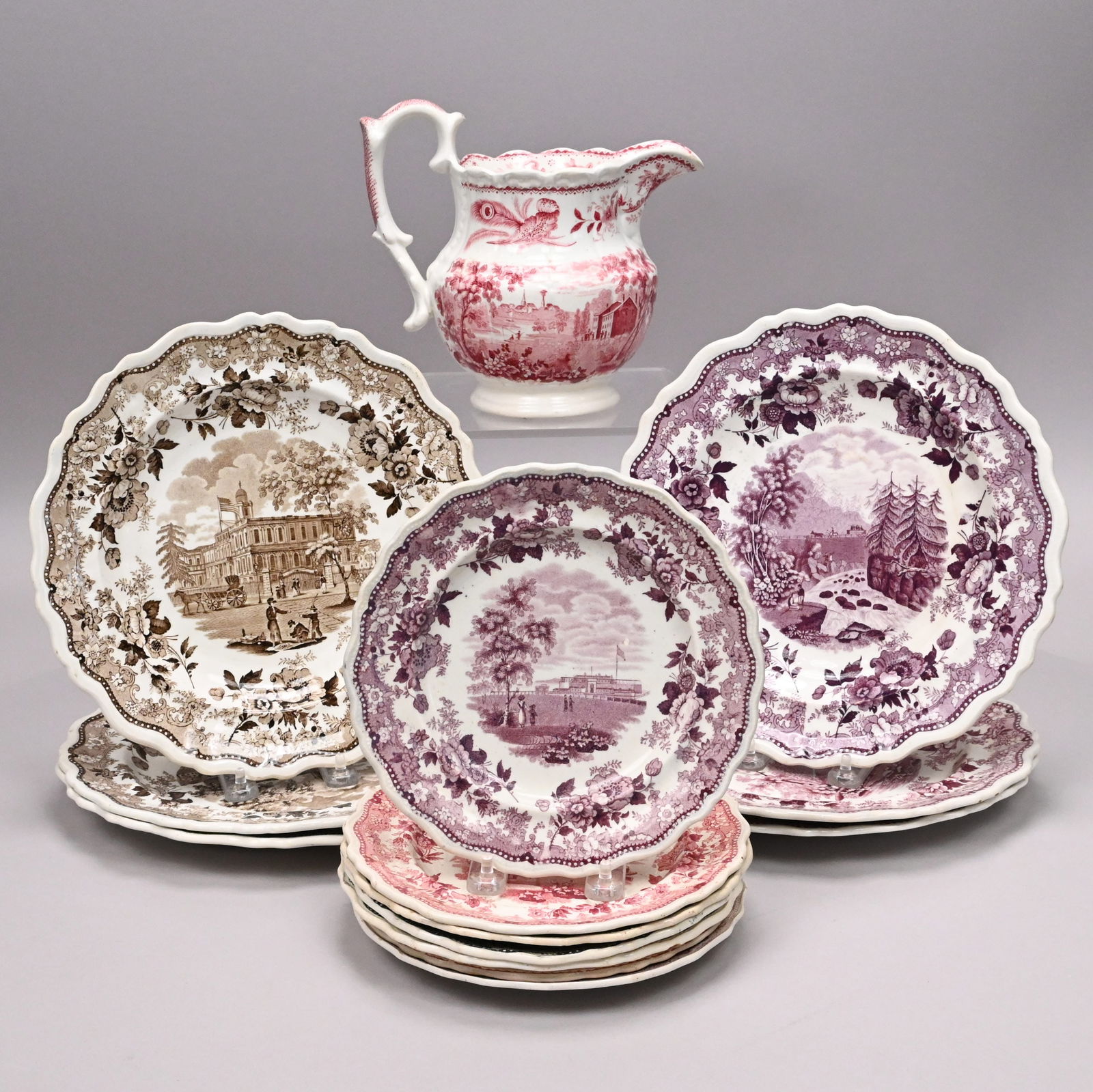 Fourteen Staffordshire Printed New York Plates (1 of 13)