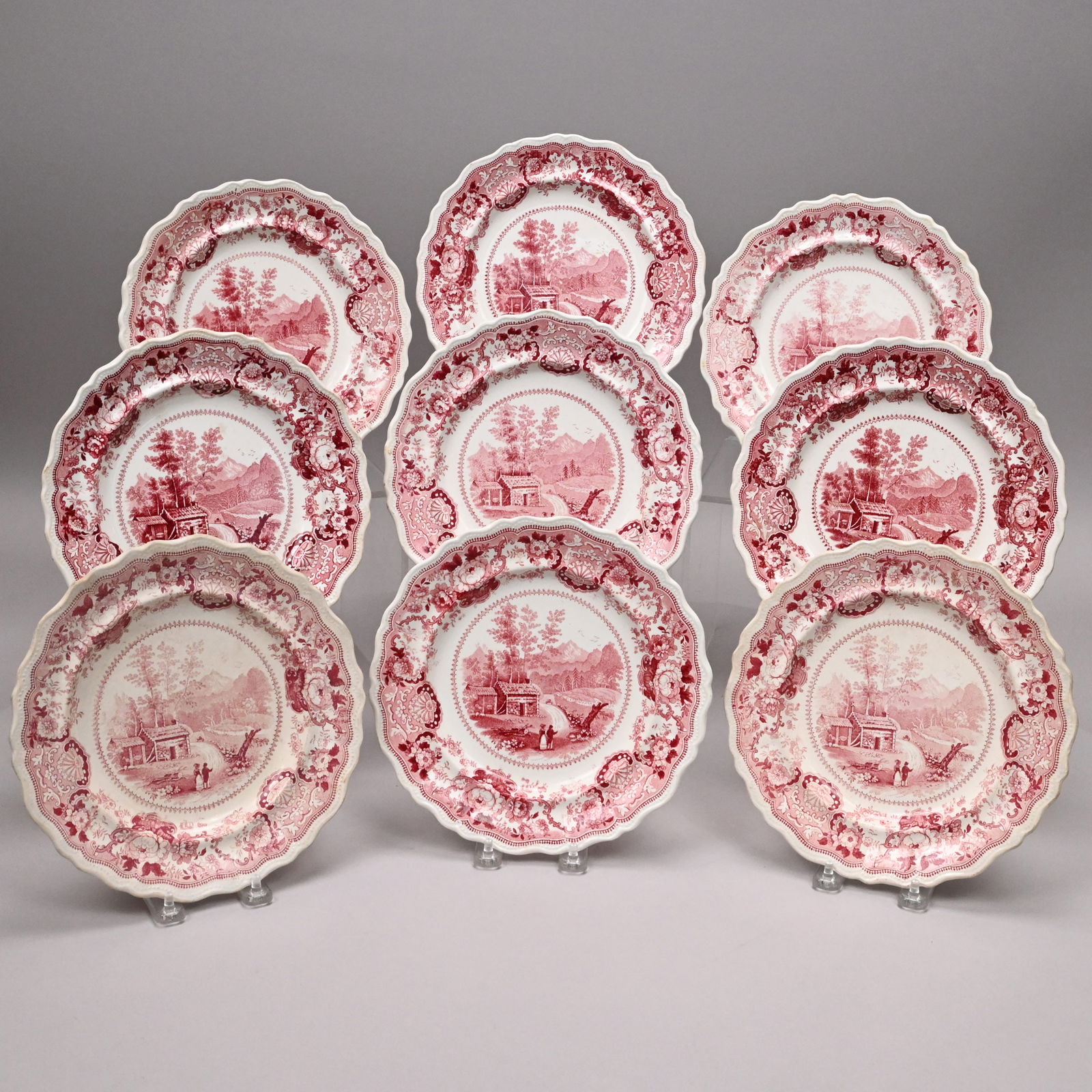 "View Near Conway, NH," Nine Staffordshire Plates (1 of 5)