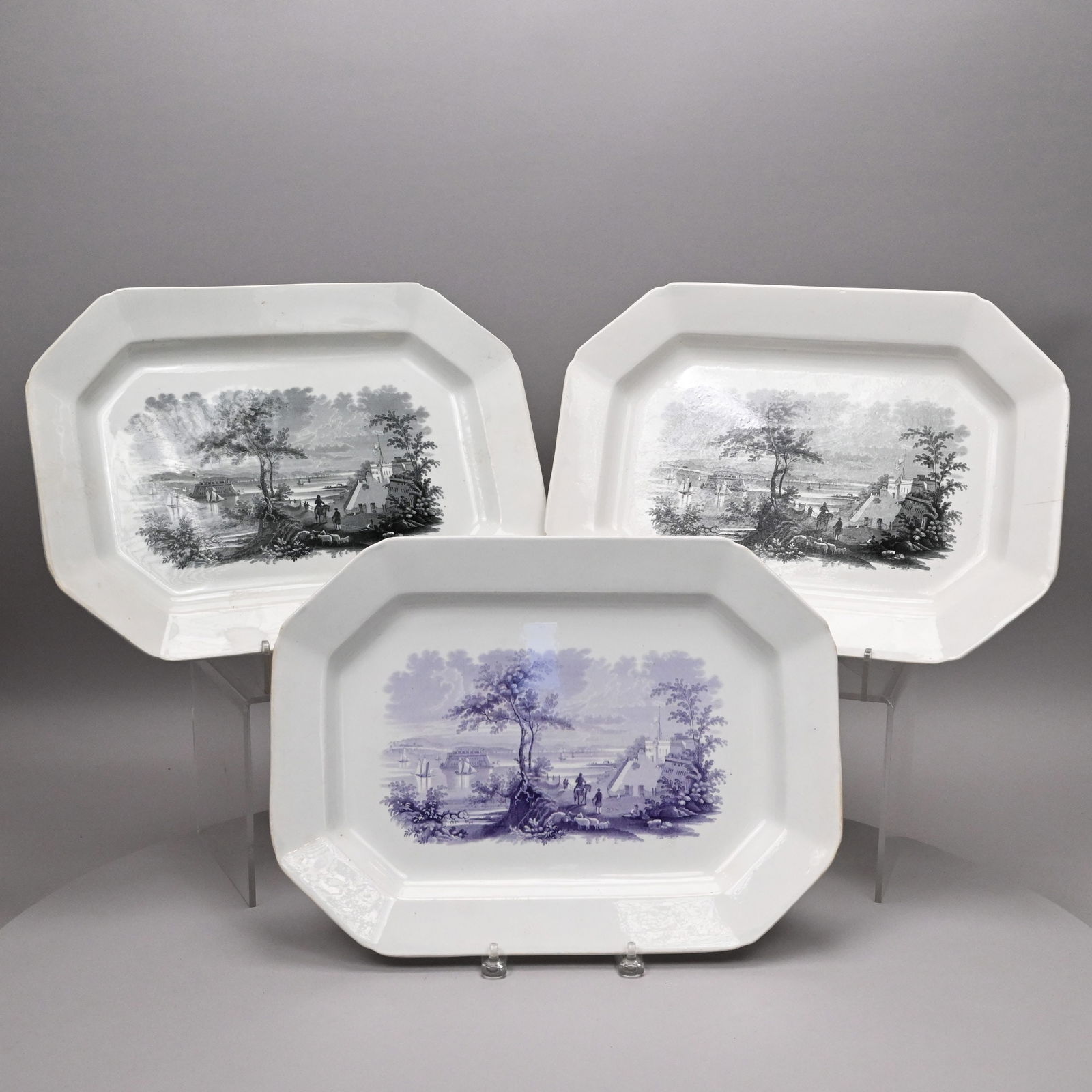 "Narrows from Fort Hamilton,"Staffordshire Platter: 'American Scenery' Series, Three Staffordshire Transfer-Printed "The Narrows from Fort Hamilton" Platters, John & William Ridgway, 1840-1854. From Bartlett's views of "American Scenery," published in