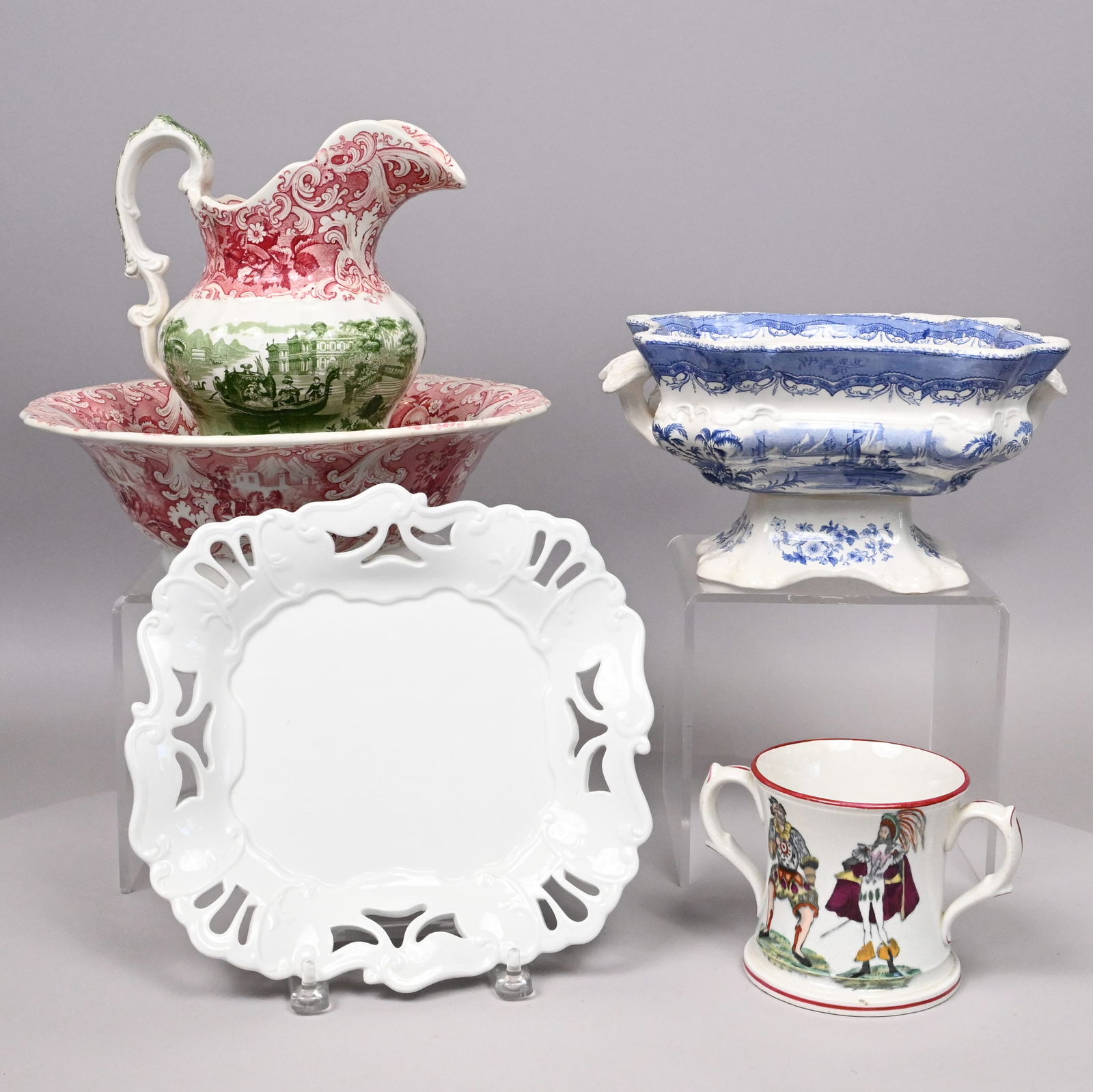 Four Staffordshire Transfer-Printed Wares & Stand (1 of 18)